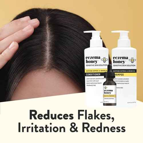 ECZEMA HONEY Scalp Kit - Natural Anti Dandruff Shampoo, Conditioner, & Scalp Oil for Flakes - Argan Oil & Tea Tree Oil for Hair - Eczema Treatment Helps Psoriasis, Seborrheic Dermatitis, & More