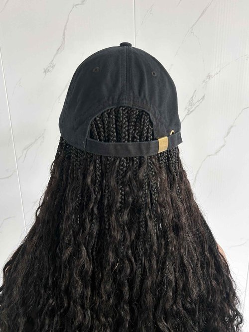 Hats Bohemian Crochet Boho Box with Human Hair Curly Ends Braids Hair Extensions Baseball Cap Wig With Braided Hair Cap Wig For Women Natural Color