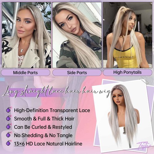 testar Platinum Blonde Wig Lace Front Wigs for White Women 13X6 HD Lace Straight Platinum Wigs 28IN Long Hair Wig Lace Wigs for Women Daily Use