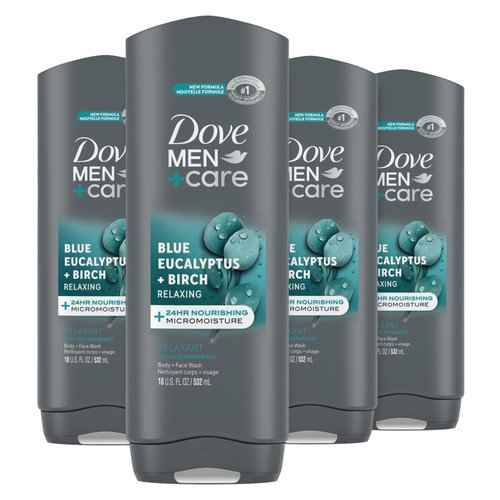 DOVE MEN + CARE Blue Eucalyptus Birch and Sandalwood Cardamom 4 Count Body Wash Bundle