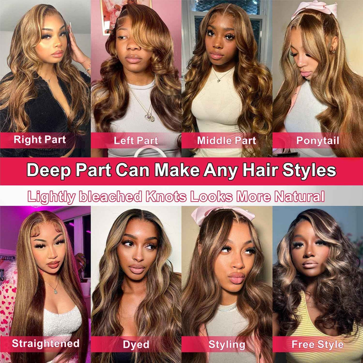 MARUOL Honey Blonde Ombre 13x6 Lace Front Wigs Human Hair 200% Density Highlight Body Wave HD Lace Front Wigs Pre Plucked Glueless P4/27 Colored Wig for Women Average Cap Tangle Free 22in