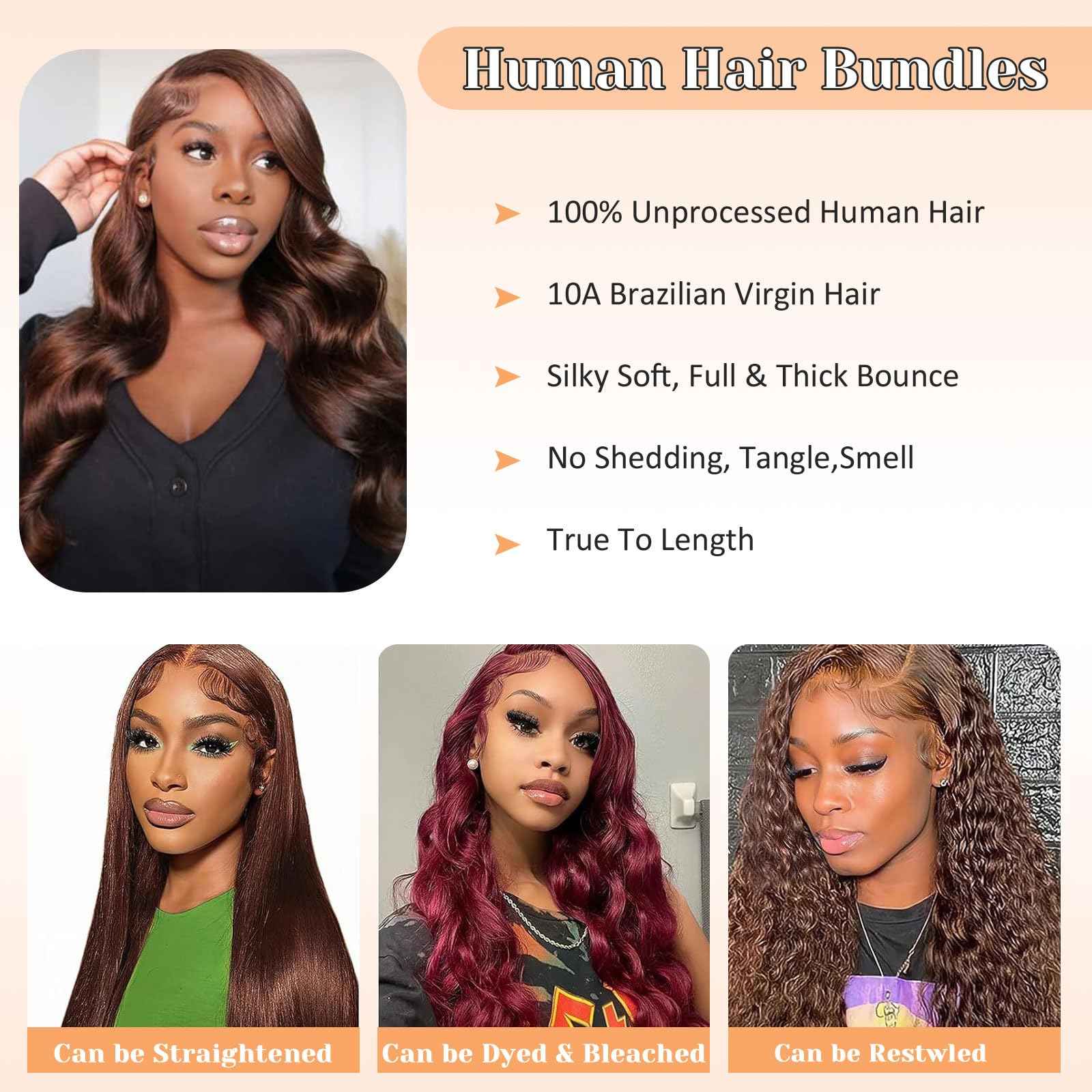 2x6 HD Lace Closure 4# Brown Body Wave Transparent 2 by 6 HD Lace Closure 18 Inch 100% Brazilian Virgin Unprocessed Middle Part Human Hair Closure