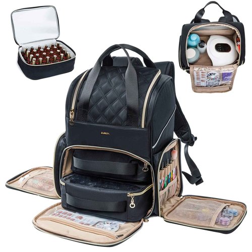 ELCUPA Nail Polish Organizer Backpack Holds 48 Bottles (0.5 Fl Oz) and a Nail Dryer, Nail Polish Storage Bag With 2 Removable Boxes for Nail Suppliers,Nail Kit, Gel Polish