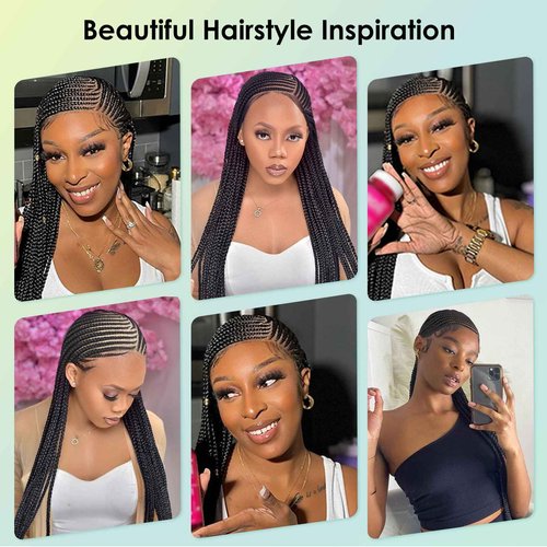 Fecihor 13x8 Inch HD Lace Front Cornrow Braided Wigs For Women Box Braid Wig With Baby Hair Back Lemonade Braids 36" Black Premium Synthetic Box Braided Wig Transparent Lace Front Braids Wigs