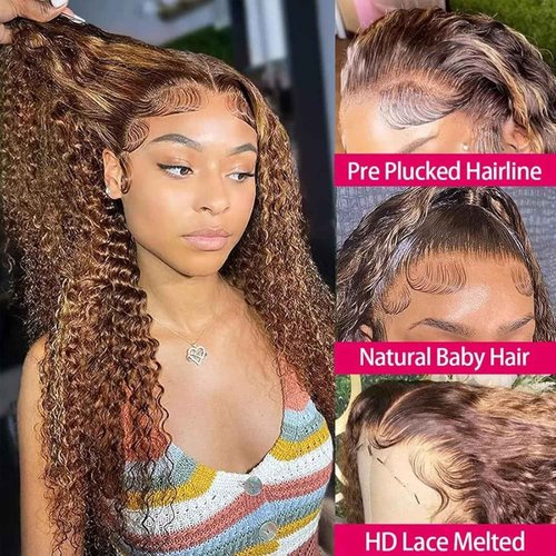 Condescension Human Hair Wig HD Highlight P4/30 Jerry Curly Lace Front Wigs Human Hair 200% Density Real 5X5 Lace Front Wigs Pre Plucked for Black Women