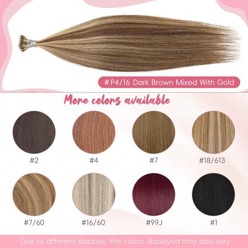 MioYio Nano Hair Extensions Human Hair P4/16#-Dark Brown Mixed With Gold 22inch 40G/40S/Pack Nano Bead Hair Extensions Human Hair Nano Ring Hair Long Straight For Women
