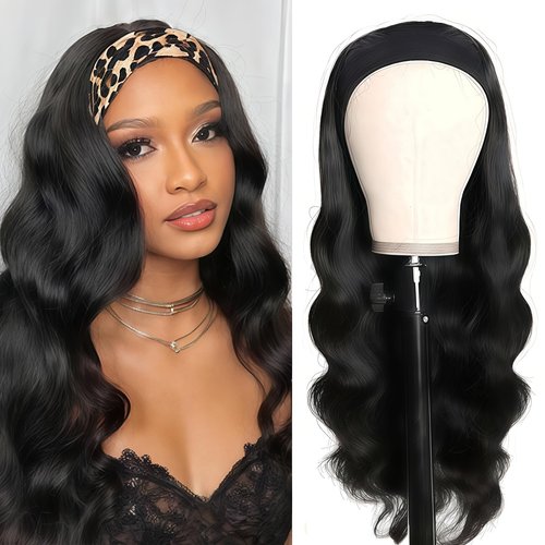 Justres Headband Wig Human Hair Body Wave 20 inch Headband Wigs for Black Women human hair glueless Wear and Go Glueless Wig 100% Brazilian Virgin Human Hair Head band wig 150% Density