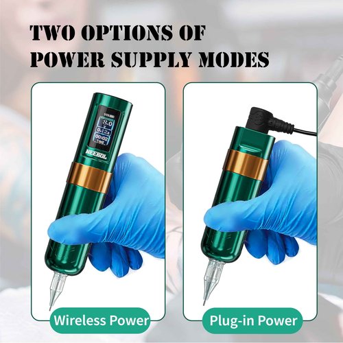 Neebol Cordless/Wired Tattoo Gun Kit with Extra Battery Complete Powerful Tattoo Pen Machine Set, 20 Tattoo Cartridge Needles, Black Tattoo Ink, Tattoo Supplies Equipment For Beginners and Pros