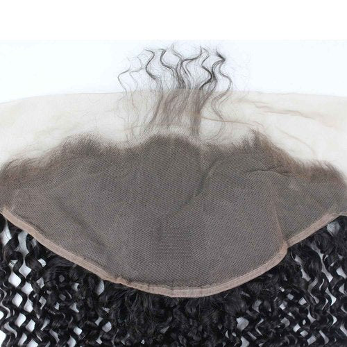 Dreambeauty Transparent Lace Color 13×6" Lace Frontal Closure Kinky Curly Free Part Brazilian Remy Human Hair Pre-Plucked Natural Hairline Lace Frontal Closure with Baby Hair Natural Color (12 Inch)