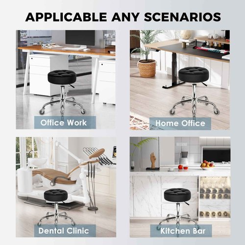 BEWISHOME Rolling Stool with Wheels, Adjustable Stool Heavy Duty 450lb, 360° Swive Rolling Chair for Massage Spa Medical Tattoo, PU Thick Seat Padding Salon Chair(Black) BYD01B