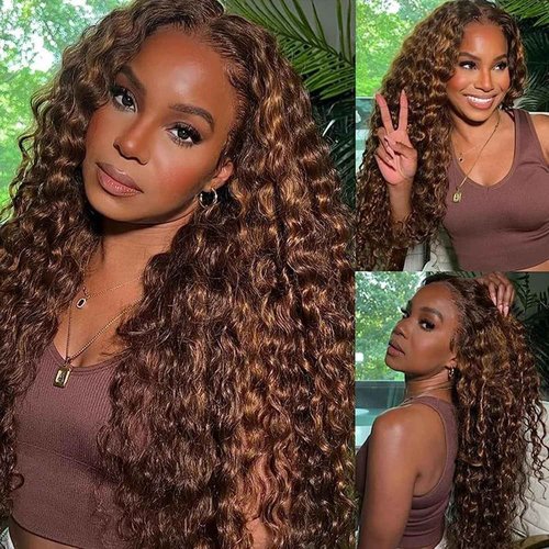 Highlight Human Hair Bundles Brown 24 26 28 Inch Color P4/30 Curly Wave Bundles Human Hair Extension Highlight Brown 12A Unprocessed Brazilian Virgin Double Weft Double Weft