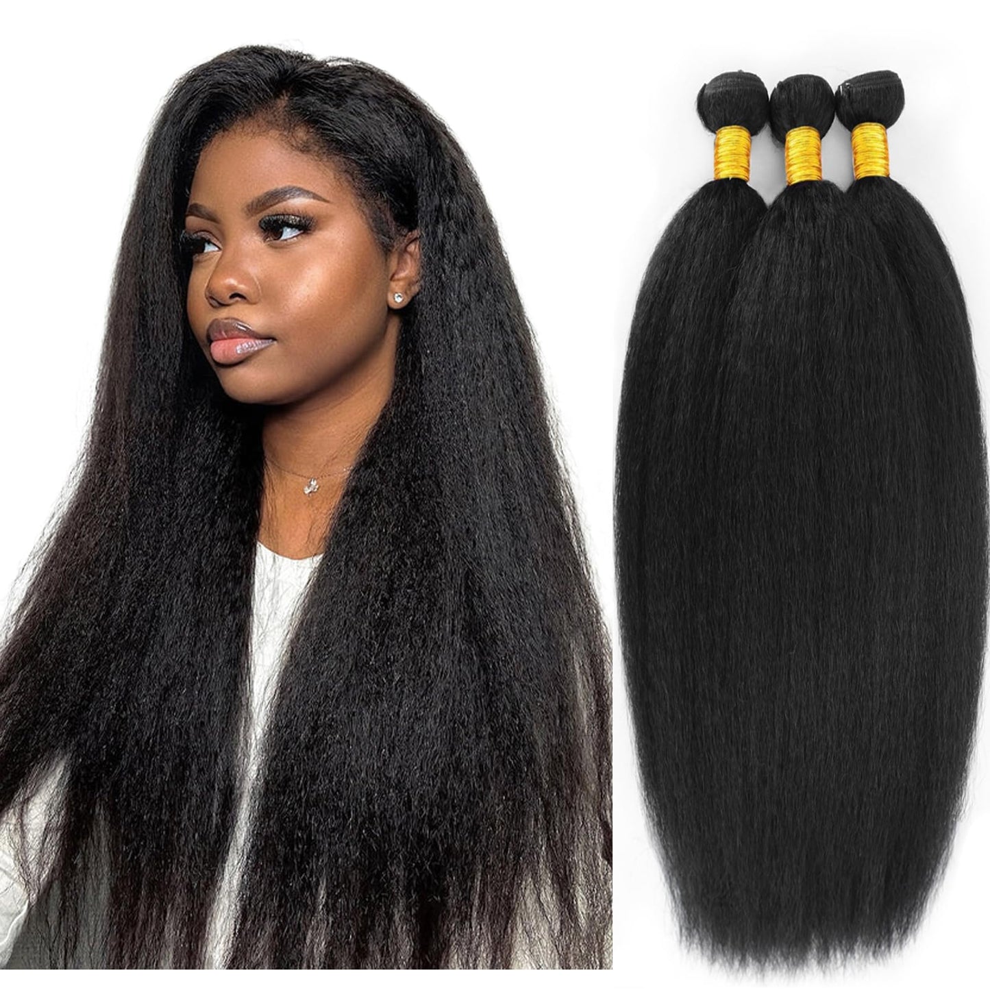 Kinky Straight Bundles Human Hair 18 20 22 Inch Yaki Straight Bundles Kinkystraight Human Hair Bundles 12A Brazilian Virgin For Black Women Black Remy Hair Extension 3 Bundles