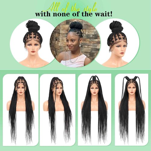 Youthfee 360° HD Full Lace Knotless Braided Wigs for Women Box Braided Wigs with Baby Hair Premium Synthetic Natural Looking Braid Lace Front Wigs Black 36 Inch