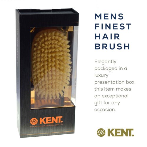 Kent MS23D Finest Men's Military Style Hair Brush - Satin and Beechwood Travel Size Base, Soft Pure White Natural Boar Bristle Ideal for Fine or Thinning Hair and Sensitive Scalps. Beard brush