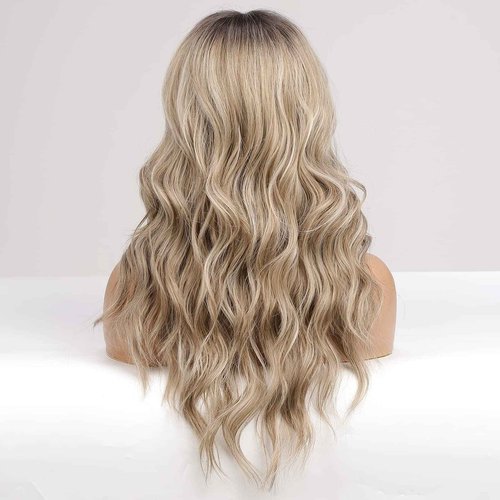 HAIRCUBE Long Ombre Ash Blonde with Highlight Lace Front Wigs for Women,Natural Wavy Middle Parting Synthetic Wigs Lace Wigs