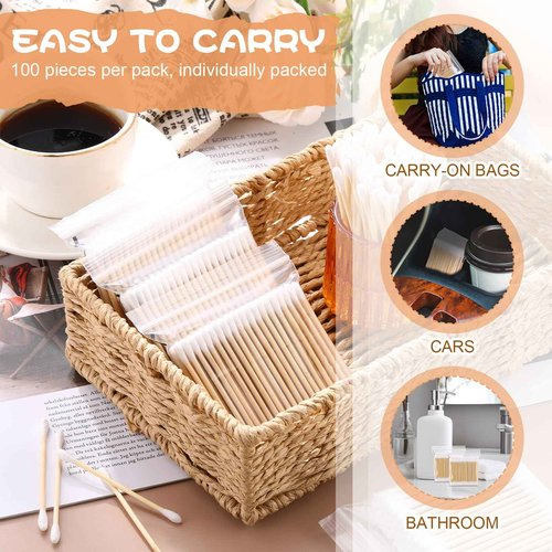 Dunzy 20000 Pcs Bamboo Cotton Swabs Bulk 2.76 Inch Double Round Cotton Swabs with Wooden Sticks Travel Size for Ears Makeup Daily Cleaning Pet Care Arts Crafts