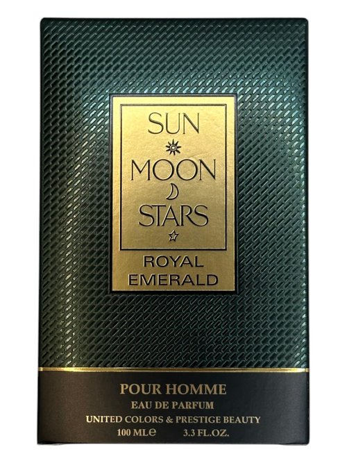 Sun Moon Stars Royal Emerald Pour Homme EDP, 3.4 fl. oz., Top Notes: Bergamot, Cardamom, Violet Leaf, Middle Notes: Violet, Lily of The Valley, Rose, Base Notes: Sandalwood, Musky, Amber