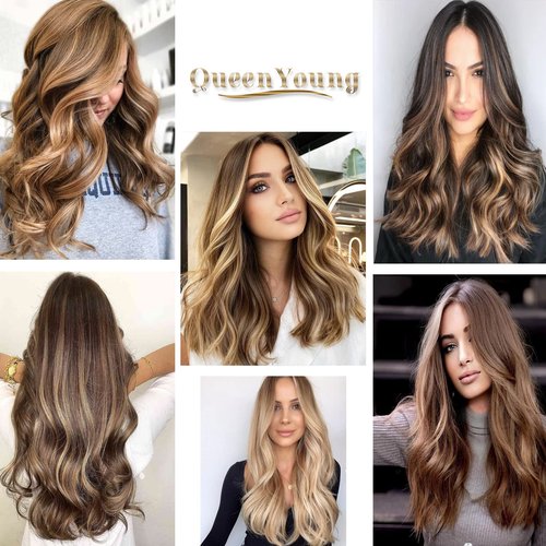 Clip in Hair Extensions Real Human Hair 7pcs 120g Straight Hair Extensions 20 Inch Chestnut Brown to Light Blonde Thick Remy Extensions Straight