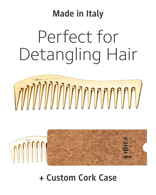 Ibiza Hair Professional Wave Detangling Comb (Gold), Wide Spaced Teeth Preserve Curl & Definition, Pain Free Hair Accessories for Women & Girls, Durable & Heat Resistant for Everyday Use
