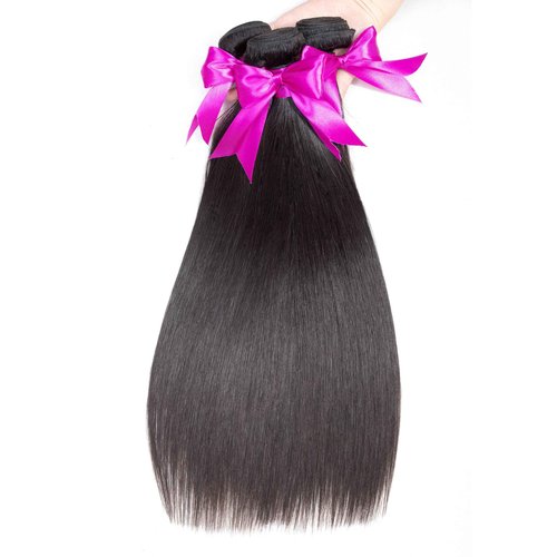 BLY Silky Straight Bundles Human Hair 100% Unprocessed Virgin Hair for Women 14 16 18 Inch Natural Black Soft Straight Hair Extensions 3 Bundles