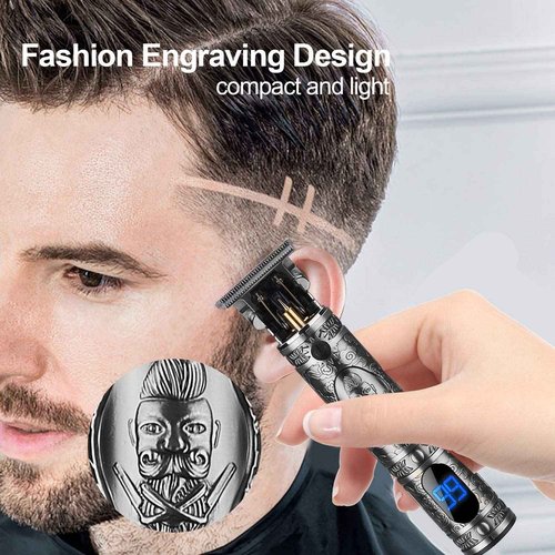 Suttik Haircut Clippers and Trimmers Set of 3, Cordless Ornate Hair Clippers for Men Professional Barber Clippers for Hair Cutting Kit with T-Blade Beard Trimmer Set, Knight, LED Display(Gold)