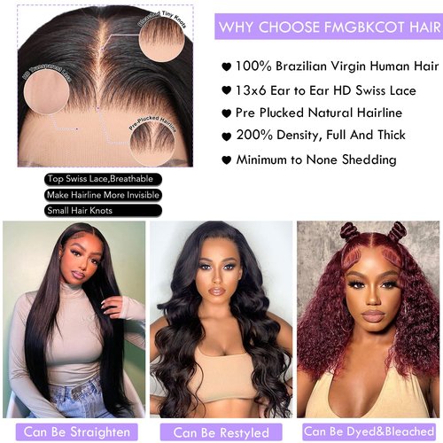 FMGBKCOT Deep Wave Lace Front Wigs Human Hair 200 Density 13x6 HD Lace Front Wigs Human Hair Pre Plucked Glueless Wigs Deep Curly Wig for Women 18 Inch
