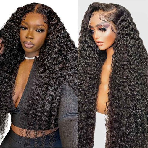 Mepurer 26 Inch Deep Wave Wig Human Hair with Baby Hair 200 Density 13x6 Lace Front Wigs Human Hair Pre Plucked Natural Hairline Deep Curly Lace Frontal Wig for Black Women Natural Color