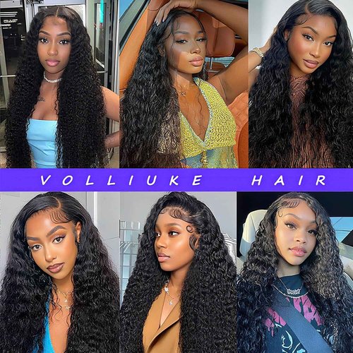 VOLLIUKE 30 Inch Deep Wave Lace Front Wigs Human Hair 13x6 HD Transparent Deep Curly Lace Frontal Wigs 200% Density Glueless Wigs Human Hair pre Plucked with Baby Hair Natural Color