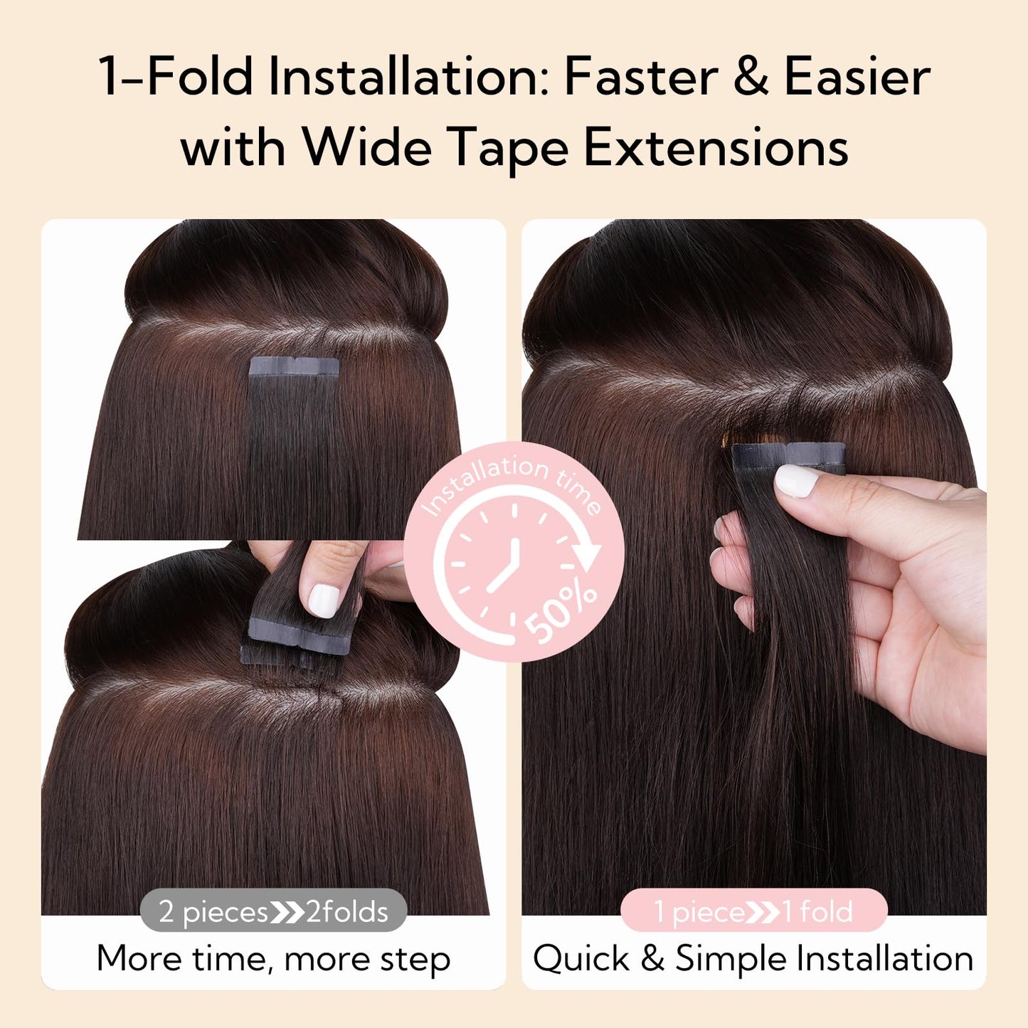 HOTBANANA Wide Tape in Hair Extensions Human Hair, DIY Cut dark brown weft tape in extensions real human hair,18inch 100g 20pcs Dark Brown Straight Style