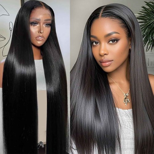 Dilraba 30 Inch Human Hair Wig 13x6 Lace Front Wigs Human Hair 200 Density HD Transparent Straight Lace Front Wigs Pre Plucked Glueless Lace Frontal Wigs Natural Black Color