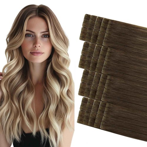 COOKAYU Invisi Edge Tape in Extensions Human Hair Walnut Brown to Ash Brown and Blonde Seamless Injected Tape Ins Straight invisible Hair Extensions 20Inch 45g 20pcs/pack