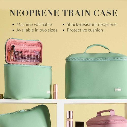 KUSSHI Neoprene Train Case (Large, Sage/Coral Rose)