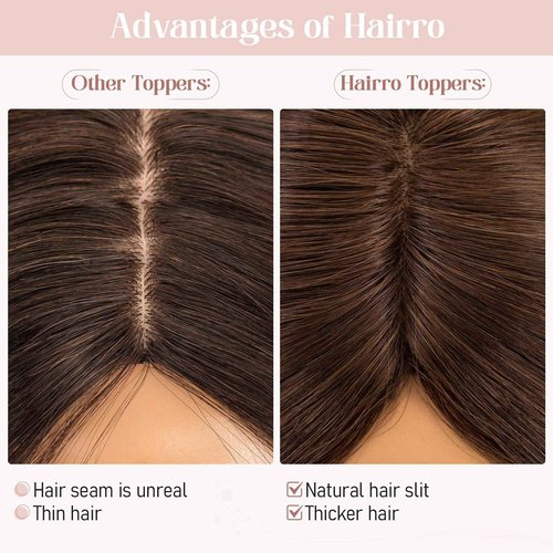 Hairro Human Hair Toppers Real Hair, Clips in 100% Human Hair Hairpieces for Women, 3.15"x3.94" Silk Base for Thinning Hair/Hair Loss/Covering Greyish Hair on Top, 12 Inch Bleach Blond with Black Root