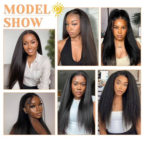 13x6 Lace Frontal Human Hair Kinky Straight HD Transparent Ear to Ear Lace Closure With Baby Hair Free Part 100% Virgin Human Hair Frontal Natural Black 14 Inch