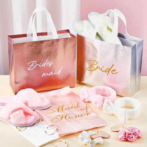 Shyyween 36 Pcs Bride Bridesmaid Robes Set of 6 Bridal Party Silk Satin Robes for Wedding Bachelorette Party Gifts(White,Pink)
