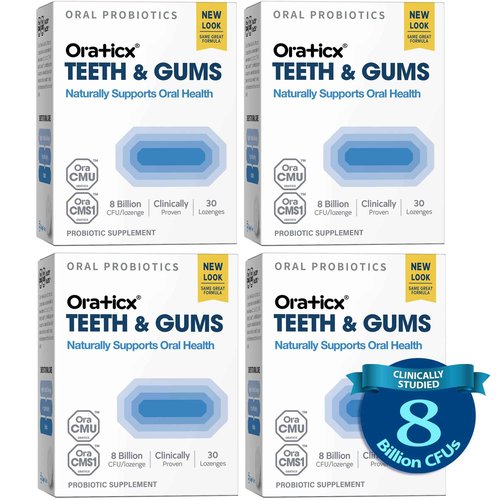 OraTicx Teeth & Gums Oral Probiotics, 8 Billion CFU - Naturally Supports Oral Health, Fresh Breath, and Immunity, Dental Probiotic Supplement, Grape Flavor 30 Lozenges 4-Pack