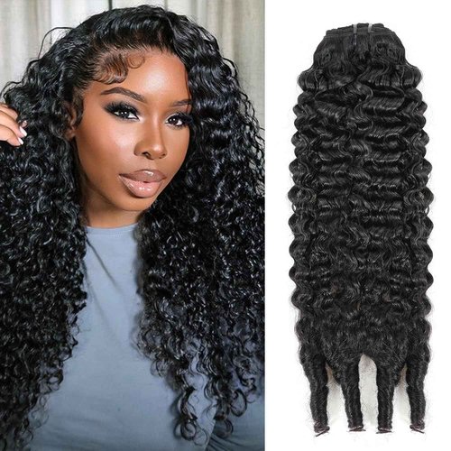 Mihugass Burmese Curly Clip in Hair Extensions #1B Natural Black Color Curly Clip ins For Women Brazilian Virgin Clip on Hair(22inch,#1B)