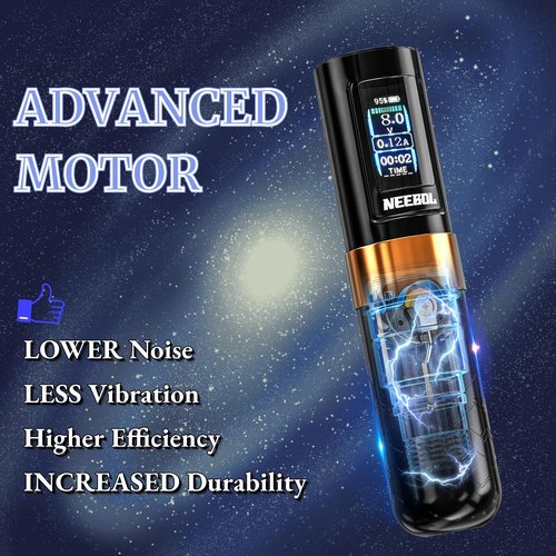 Neebol Wireless Tattoo Gun Rotary Tattoo Machine LED Display Screen 8 Hour Battery Life Extra Battery Permanent Tattoo Art High-end Tattoo Pen Equipment Supply Makeup Gift (Red)