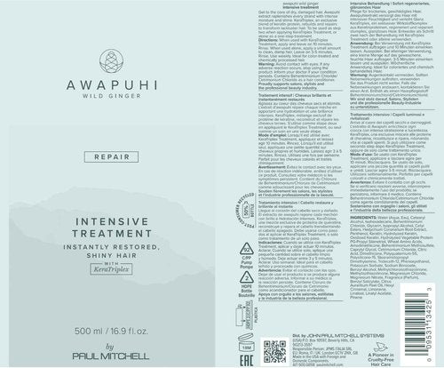 Awapuhi Wild Ginger by Paul Mitchell Intensive Treatment, Rebuilds + Repairs, For Dry, Damaged + Color-Treated Hair, 16.9 fl. oz.