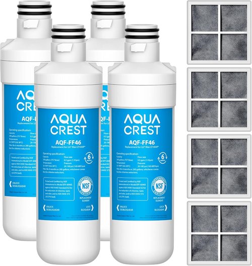 AQUA CREST LT1000PC ADQ747935 Refrigerator Water Filter and Air Filter, Replacement for LG® LT1000P®/PC/PCS, LMXS28626S, LFXS26973S, MDJ64844601, ADQ74793501, ADQ74793502 and LT120F®, 4 Combo