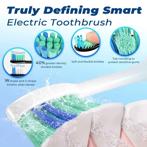 Sonic Electric Toothbrush for Adults, Rechargeable Electric Toothbrush with 6 Replacement Brush Heads, 5 Modes and 3 Intensity Levels with 2 Minutes Smart Timer Reminder Travel, Gift (Antique White)