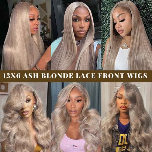 Belaved 16 Inch Ash Blonde Wigs Human Hair Straight 13x6 HD Transparent Lace Front Wigs for Black Women 180% Density Glueless Balayage Blonde Remy Human Hair Wigs with Baby Hair Pre Plucked Hairline