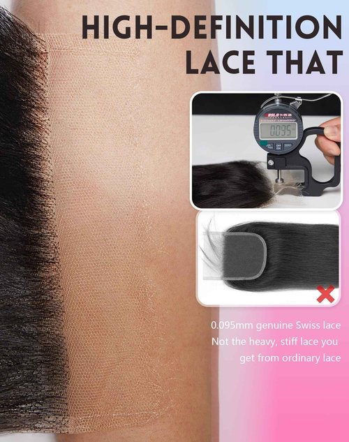 Body Wave Human Hair 5x5 HD Swiss Lace Closure Only 0.095mm Ultra-Thin Invisible Bleached Knots Frontal HD Lace Closure Pre-Plucked Skinlike Brazilian Raw Human Hair(5x5 Natural Black 20 Inch)