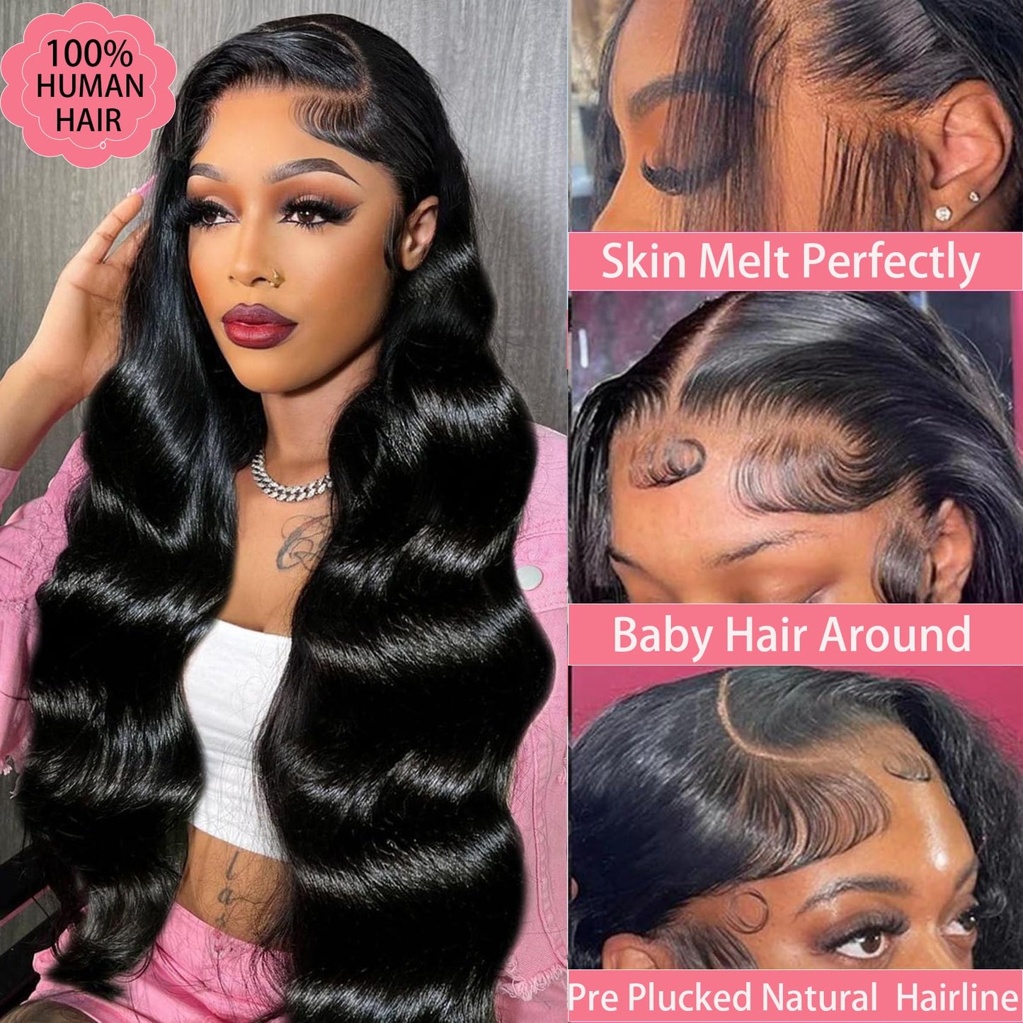 13x6 Body Lace Front Wigs Human Hair 200% Density HD Transparent Lace 100% Real Human Hair Body Wave Frontal Wig Pre Plucked Glueless Wigs with Baby Hair for Women 20 Inch Body Wave Wig Natural Color