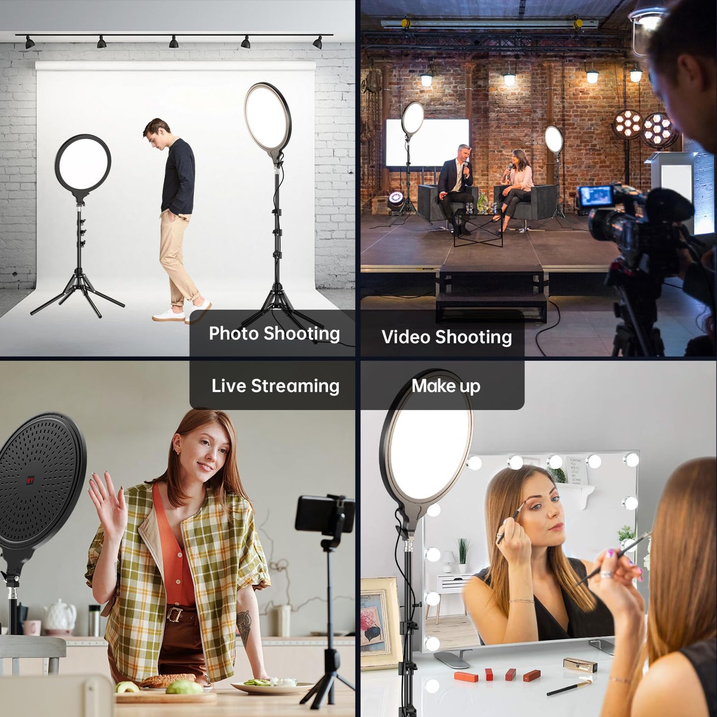 13.5 Inch Full Screen Ring Light with 55 Inch Adjustable Tripod Stand, LED Selfie Ring Light for Video Recording, Facial Makeup, Live Streaming, Compatible with Phones, Cameras Webcams