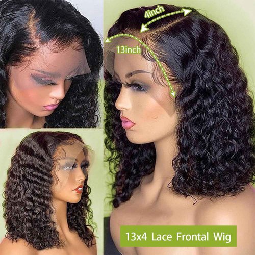 Water Wave 13x4 Hd Lace Front Wigs Human Hair Pre Plucked 200% Density Deep Curly Short Bob Wig Human Hair Deep Wave Lace Frontal Wigs for Black Women Glueless Wig 16INCH Natural Black