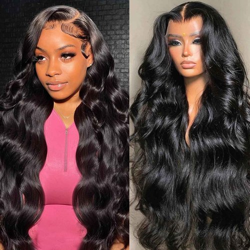 BMNH Body Wave Lace Front Wigs Human Hair Pre Plucked with Baby Hair HD Lace Front Wig 200 Density Natural Black Wig for Women Brazilian Virgin Human Hair Body Wave Wig (22 Inch)