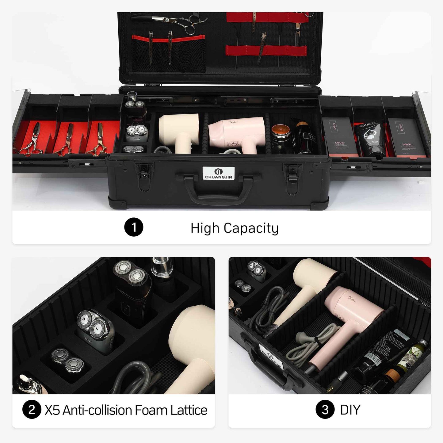 Large Barber Carrying Case, Hairdresser Tool Box Organizer Traveling Case, Portable Travel Barber Suitcase for Hair Stylist Pet Groomer Beauty Salon Makeup Artist