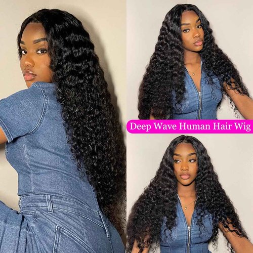Deep Wave Lace Front Wigs Human Hair Pre Plucked 200% Density 13x4 Deep Curly Lace Frontal Wigs Human Hair for Black Women 13x4 Large Lace Wig 26inch