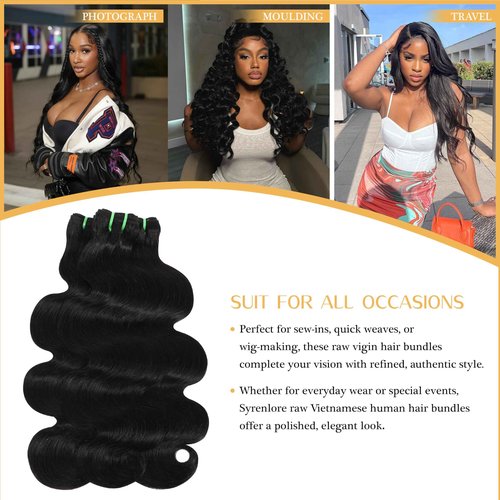Syrenlore Raw Vietnamese Bundles Human Hair 22 Inch Body Wave Sew In Thick Bundles Unprocessed Raw Vietnamese 100% Real Virgin Human Hair Bundles Bodywave Quick Weave Single Bundle for Black Women
